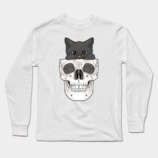 Black Kitty & Skull Long Sleeve T-Shirt